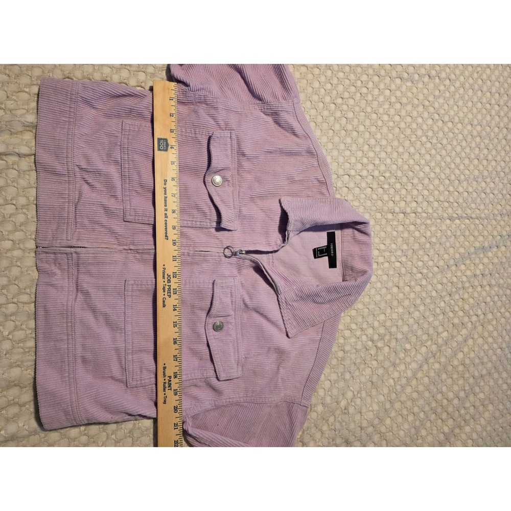Forever 21 Corduroy Jacket Women Medium Purple Excellent Cropped Zip - Picture 4 of 10